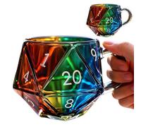 FARYODI Bicchiere arcobaleno D20 cubi poliedrici con manico, per appassionati di RPG e fantasy, regalo fantasy per serata di gioco