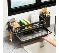 FARYODI Scolapiatti per stoviglie, scolapiatti per piano di lavoro da cucina con portaposate, organizer per lavello, portastrofinaccio e due ganci, organizer da cucina sospeso in metallo - Senza