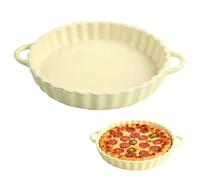 FARYODI Stampo per torta in ceramica profonda, 21 x 4,2 cm, rotondo con manici, per torte Pie Quiche, rivestimento antiaderente, adatto al microonde, alla lavastoviglie e al forno (beige)