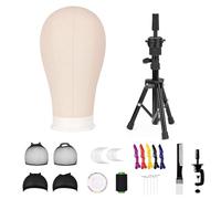 FARYODI Testa della parrucca 23" (58 cm), testa decorativa con supporto per parrucca, parrucca in tela, con supporto per testa di esercizio, clip da tavolo, penna a T e spazzola per capelli