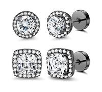 FASACCO Orecchini a perno quadrati rotondi con retro piatto 14 K per uomo donna grandi orecchini a bottone con zirconia cubica grande orecchini da uomo orecchini a perno con retro piatto, Acciaio