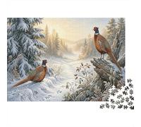 Fasani a collo anelloPuzzle 1000 Pezzi Cartone Spesso Per Anziani Winter Snowscape Allenamento Cognitivo Miglioramento Memoria, Tempo Libero, Regalo Nonni 38x26cm/1000pcs