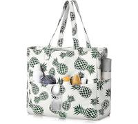 FASBET Grande borsa da spiaggia XXL con chiusura lampo, leopardo borsa da bagno, grande borsa da spiaggia, impermeabile, per famiglia, extra grande, motivo leopardato, Ananas, L