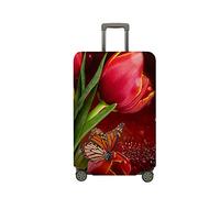 Fasbuy Copri Valigia Travel Elastico, Tulipani 3D Coprivaligia Anti-Polvere Lavabile, Cover Valigia per 18-32 Pollici Proteggere Bagaglio Copri Trolley per Media e Grande (rosso intenso,S)