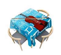 Fasbuy Tovaglia Antimacchia Quadrata, Motivo Violino 3D Tovaglia da Tavolo Quadrata Resistente ai Liquidi Copritavolo Moderno Copri Tavolo per Feste Cucina, 4 Molla (Azzurro,90x90cm)