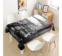 Fasbuy tovaglia antimacchia, tovaglie, copritavolo rettangolare, 1-12 posti, rettangolari, copritavolo, copri tavolo, grandi, elegante, Stampe 3D di edifici famosi (Torre Eiffel,150x300cm)