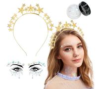 Fasce a Stella, Cerchietto con Stella di Strass, Cerchietti con Pentagono Diamanti, Temporanei Tatuaggio Del Viso, Paillettes Glitterate,Cerchio per Capelli in Cristallo per Feste Compleanno Carnevale