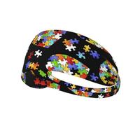 Fasce antisudore con motivo a puzzle per la consapevolezza dell'autismo, fasce per la testa antiscivolo, sport all'aria aperta, allenamento, corsa, per uomini e donne