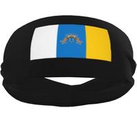 Fasce antisudore sportive con bandiera delle Isole Canarie per uomo e donna, polsiere e fasce elastiche antiscivolo per basket, tennis, allenamento, palestra, yoga, assorbenti e traspiranti (nero)