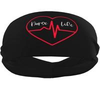 Fasce antisudore sportive con cuore rosso e battito cardiaco, per uomo e donna, polsiere e fasce elastiche antiscivolo per basket, tennis, allenamento, palestra, yoga, assorbenti e traspiranti (nero)