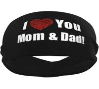 Fasce antisudore sportive "I Love You Mom&Dad" per uomo e donna, polsiere e fasce elastiche antiscivolo per basket, tennis, allenamento, palestra, yoga, assorbenti e traspiranti (nero)