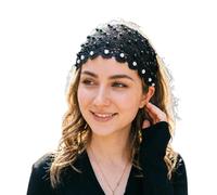 Fasce Capelli In Pizzo Donna,Elastico, Vintage Con Occhielli E Strass,Ampia Fascia Per Capelli Floreale In Pizzo Con Perle | Per Cerimonie Nuziali E Per Il Relax Del Libero