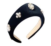 Fasce di peluche nere con decorazione di perle bianche per le donne Vintage Holiday Fashion Accessori per capelli per l'uso quotidiano