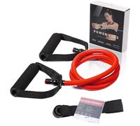Fasce di resistenza singole con manici per allenamento per donne e uomini, fasce elastiche con ancoraggio per porta, fasce elastiche per allenamenti a casa, guida semplice inclusa (rosso chiaro-9 kg)