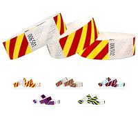 Fasce d'ingresso in Tyvek, a righe, per feste, festival, braccialetti di controllo per il tuo evento (rosso, giallo, confezione da 500)