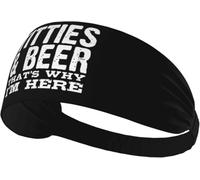 Fasce elastiche antisudore per donne e uomini con scritta "Titties & Beer That's Why Im Here", fascia larga antiscivolo per yoga, fascia per la testa per allenamento sportivo, corsa, tennis, palestra,