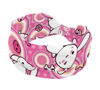 Fasce elastiche da donna con grazioso fantasma coniglio rosa, ampia fascia per capelli antiscivolo, fascia per il sudore, fascia per yoga, per allenamento, palestra, corsa, fitness, sport