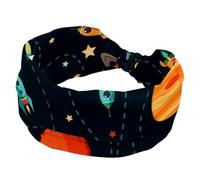 Fasce elastiche da donna con pianeta universo e razzo, antiscivolo, ampia fascia per capelli, turbante, per allenamento, yoga, sport, corsa