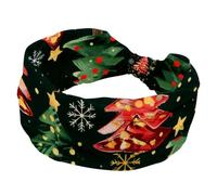 Fasce elastiche da donna, fiocchi di neve, stelle, alberi di Natale, sfondo nero, assorbe il sudore, sport, yoga, allenamento, fascia morbida per capelli, annodata