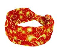 Fasce elastiche da donna lucide, oro chiaro, con motivo a cuore, rosso, ampia, antiscivolo, fascia per il sudore, fascia per la testa per yoga, allenamento, palestra, corsa, fitness, sport