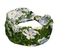 Fasce elastiche da donna, per assorbire il sudore, sport, yoga, allenamento, con fiori bianchi cosmo, fascia per capelli morbida e larga, annodata