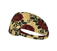 Fasce elastiche e morbide traspiranti con stampa vintage con rose rosse per yoga, corsa e fitness