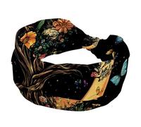 Fasce elastiche per capelli da donna, con albero della vita, con una bella fase lunare, fiori e farfalle, antiscivolo, alla moda, sport, turbante per yoga, allenamento, uso quotidiano