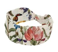 Fasce elastiche per capelli da donna, con farfalle e fiori di campo, motivo floreale, antiscivolo, turbante sportivo alla moda, per yoga, allenamento, uso quotidiano