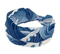 Fasce elastiche per capelli da donna, con onde nautiche, colore bianco e blu, antiscivolo, turbante sportivo alla moda, per yoga, allenamento, uso quotidiano