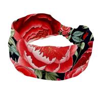 Fasce elastiche per capelli da donna, con peonie ricamate e rose rosse selvatiche, antiscivolo, turbante sportivo alla moda, per yoga, allenamento, uso quotidiano