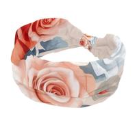 Fasce elastiche per capelli da donna, con rose e foglie, rosa, pesca, rosso, beige, blu, fasce per capelli antiscivolo, turbante sportivo alla moda, per yoga, allenamento, uso quotidiano