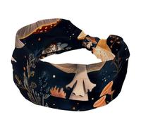 Fasce elastiche per capelli da donna, motivo floreale al chiaro di luna, con fiori e funghi, fasce per capelli antiscivolo, alla moda, turbante sportivo, per yoga, allenamento, uso quotidiano