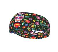 Fasce elastiche per capelli Sugar Horror con teschi e fiori, unisex, per capelli corti, per donna, antiscivolo, per allenamento, sport e yoga.