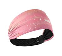 Fasce elastiche per il sudore da donna, con sfondo rosa con stelle scintillanti, antiscivolo, per yoga, tennis, basket, allenamenti