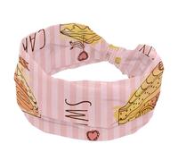 Fasce larghe a righe rosa disegnate a mano con torte gustose per le donne fasce elastiche per capelli antiscivolo fascia per capelli turbante per allenamento yoga sport corsa