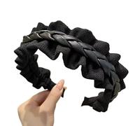 Fasce larghe, accessori for capelli retrò autunno e inverno tessuto plissettato in cotone e lino fascia for capelli a tesa larga twist fasce for capelli spezzate(Black)