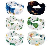 Fasce larghe da donna, 6 pezzi, per yoga, allenamento, sudore, elastiche, antiscivolo, con farfalla con fiori nel cielo, con nodo intrecciato