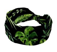 Fasce larghe da donna antiscivolo, fascia per capelli da allenamento, con foglie nere e verdi tropicali, fascia elastica per capelli per yoga, fascia annodata per ragazze e donne