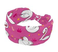 Fasce larghe da donna con corona di cigno felice cuore Sar sfondo rosa fascia elastica antiscivolo fascia per il sudore fascia per la testa per allenamento, palestra, corsa, fitness, sport