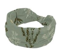 Fasce larghe da donna, con foglie di erba, erbe e rami su sfondo verde salvia, elastiche, sportive, accessori per capelli, per yoga, corsa, vita quotidiana