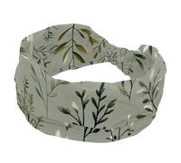Fasce larghe da donna, con foglie di erba, rami, erbe, sfondo verde salvia, elastiche, sportive, accessori per capelli, per yoga, corsa, vita quotidiana