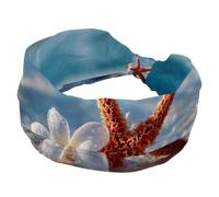 Fasce larghe da donna, con stella marina e fiore sulla spiaggia in acqua di mare, elastiche, accessori per capelli, per yoga, corsa, vita quotidiana