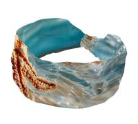 Fasce larghe da donna, con stella marina sulla spiaggia estiva in acqua di mare, elastiche, accessori per capelli, per yoga, corsa, vita quotidiana
