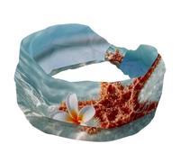Fasce larghe da donna, con stelle marine e fiori sulla spiaggia in acqua di mare, elastiche, accessori per capelli, per yoga, corsa, vita quotidiana