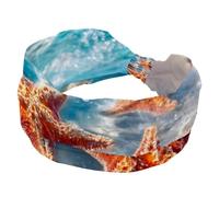 Fasce larghe da donna, con stelle marine oceaniche sulla spiaggia estiva in acqua di mare, elastiche, accessori per capelli, per yoga, corsa, vita quotidiana