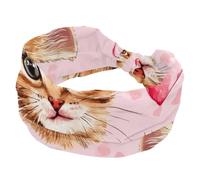 Fasce larghe da donna, con volti di gattino con cuori, per San Valentino, senza cuciture, elastiche, sportive, accessori per capelli, per yoga, corsa, vita quotidiana