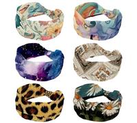 Fasce larghe da donna, confezione da 6 fasce elastiche per capelli, morbide, sportive, misteriose, colorate, artistiche, con trama a vortice, fascia per il sudore, per yoga, palestra, fitness