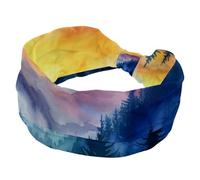 Fasce larghe da donna elastiche per la testa antiscivolo fascia per capelli acquerello paesaggio foresta montagne alba turbante fascia per yoga allenamento sport corsa