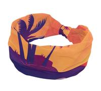 Fasce larghe da donna, elastiche, spesse, antiscivolo, accessori per allenamento, cura della pelle, uso quotidiano, isola tropicale e palme su sfondo tramonto