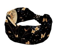 Fasce larghe da donna, elastiche, spesse, antiscivolo, accessori per allenamento, cura della pelle, uso quotidiano, albero sotto una luna crescente con fiori e farfalle